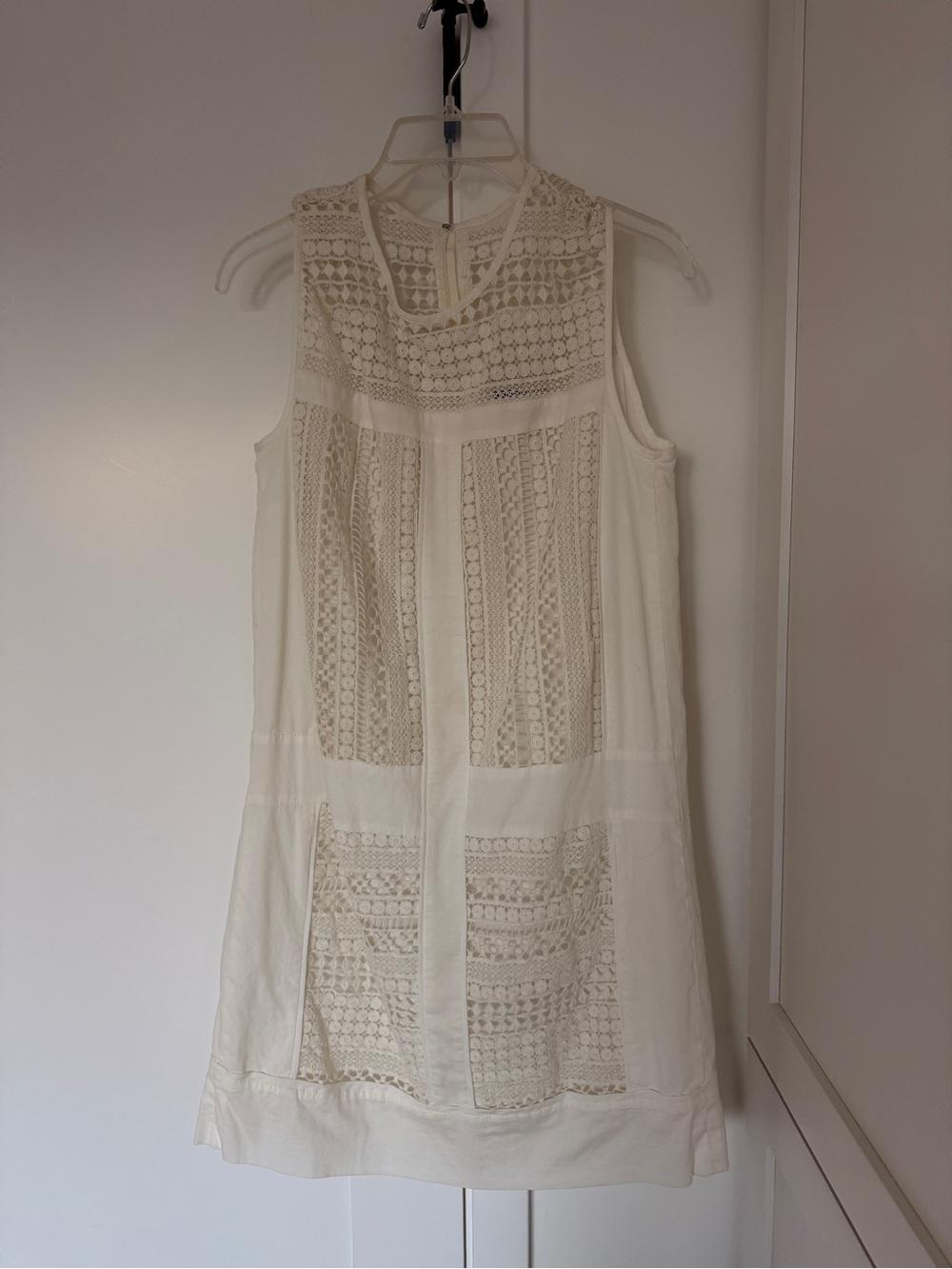 J. Crew Cream Crochet Panel Sleeveless Shift Dress